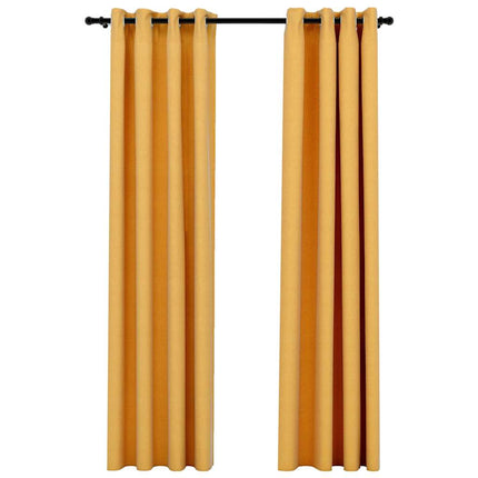 mørklægningsgardiner med øjer 2 stk. hør-look 140x245 cm gul