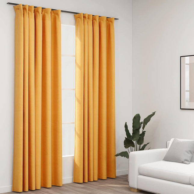 mørklægningsgardiner med kroge 2 stk. hør-look 140x245 cm gul