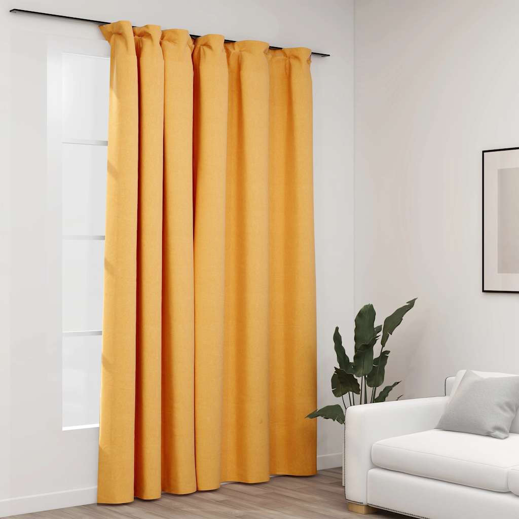 mørklægningsgardin med kroge hør-look 290x245 cm gul