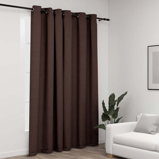 mørklægningsgardin m. øjer 290x245 cm hør-look gråbrun