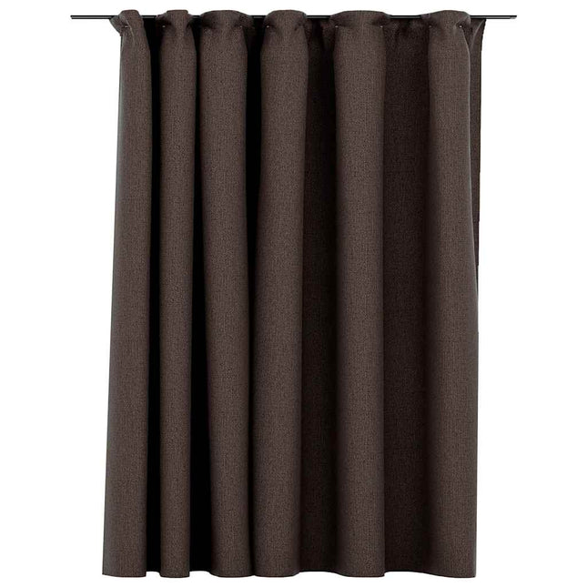 mørklægningsgardin med kroge hør-look 290x245 cm gråbrun