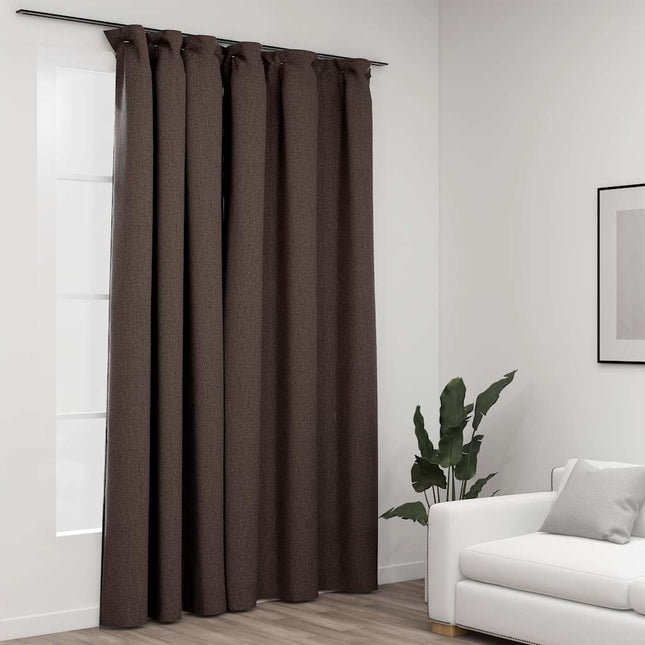 mørklægningsgardin med kroge hør-look 290x245 cm gråbrun