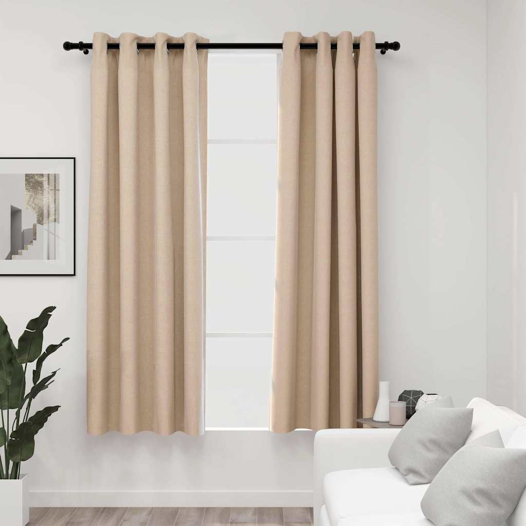 mørklægningsgardiner med øjer 2 stk. hør-look 140x175 cm beige