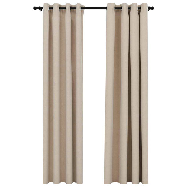 mørklægningsgardiner med øjer 2 stk. hør-look 140x225 cm beige
