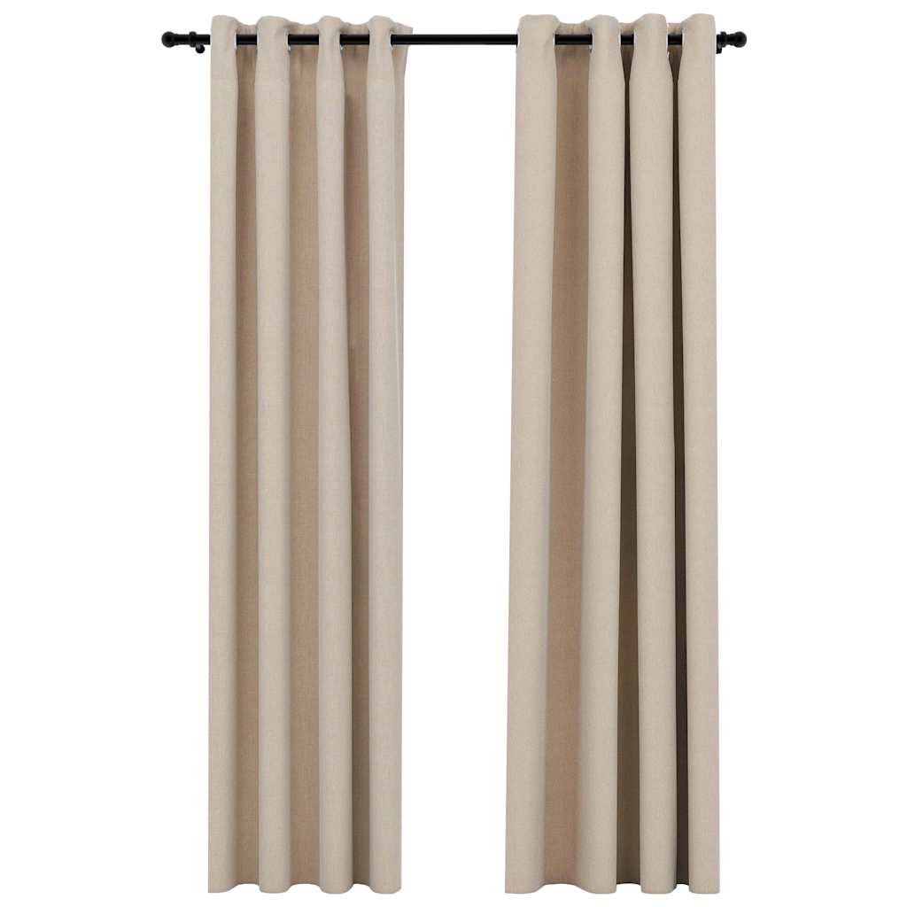 mørklægningsgardiner med øjer 2 stk. hør-look 140x225 cm beige
