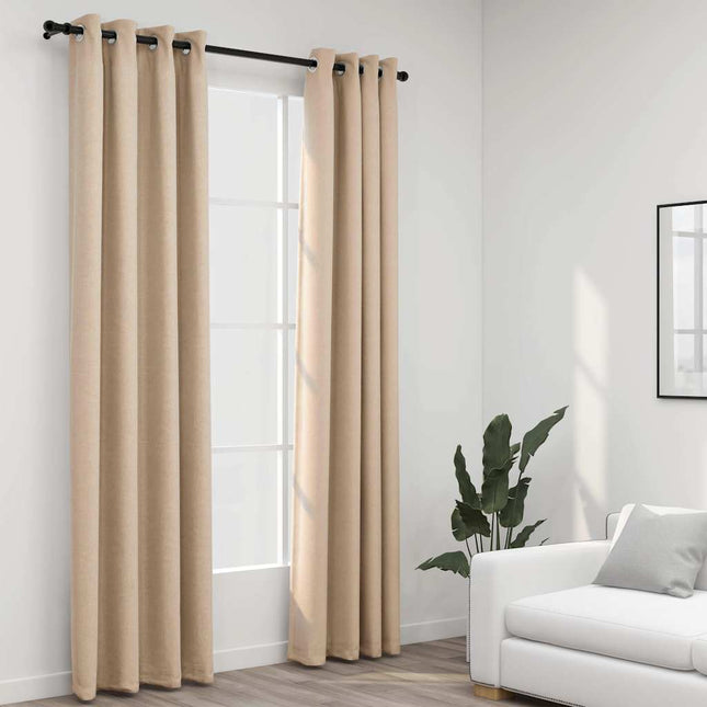mørklægningsgardiner med øjer 2 stk. hør-look 140x245 cm beige