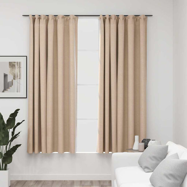 mørklægningsgardiner med kroge 2 stk. hør-look 140x175 cm beige