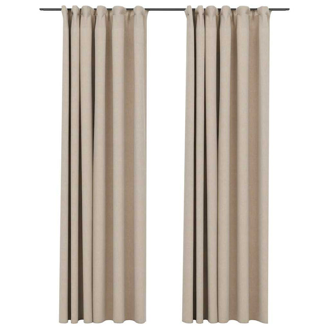 mørklægningsgardiner med kroge 2 stk. hør-look 140x225 cm beige