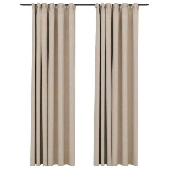 mørklægningsgardiner med kroge 2 stk. hør-look 140x245 cm beige