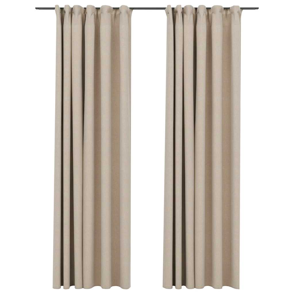 mørklægningsgardiner med kroge 2 stk. hør-look 140x245 cm beige