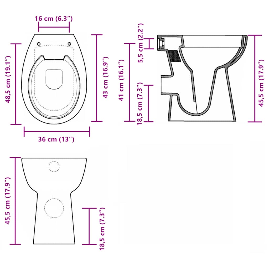 kantfrit toilet 7 cm ekstra højde soft close keramik hvid