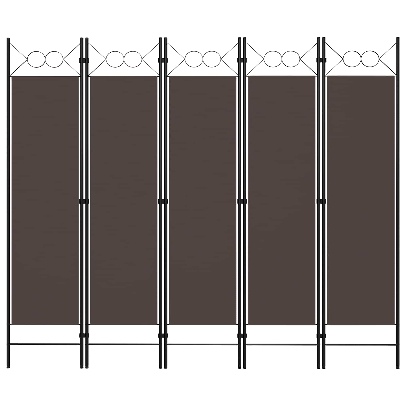 5-panels rumdeler 200×180 cm - brun foldeskærm med cirkeldesign