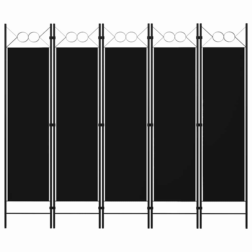 5-panels rumdeler 200 × 180 cm - sort foldeskærm med cirkeldesign