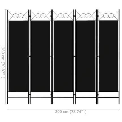 5-panels rumdeler 200x180 cm sort