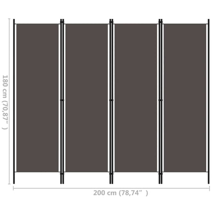 4-panels rumdeler 200 x 180 cm antracitgrå
