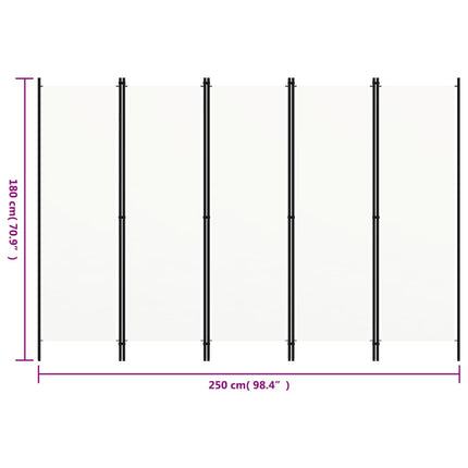 5-panels rumdeler 250 x 180 cm hvid