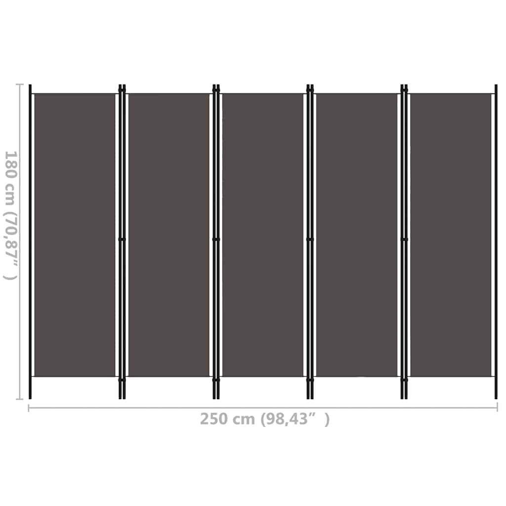 5-panels rumdeler 250 x 180 cm antracitgrå