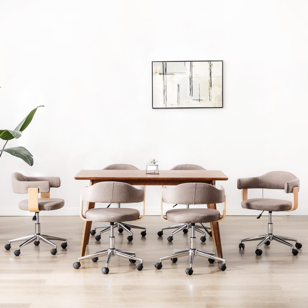 drejelige spisebordsstole 6 stk. bøjet træ og stof gråbrun