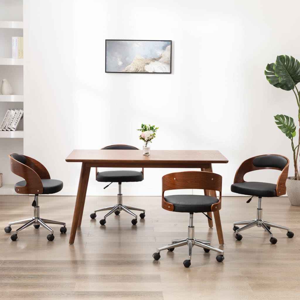 drejelige spisebordsstole 4 stk. bøjet træ og kunstlæder sort