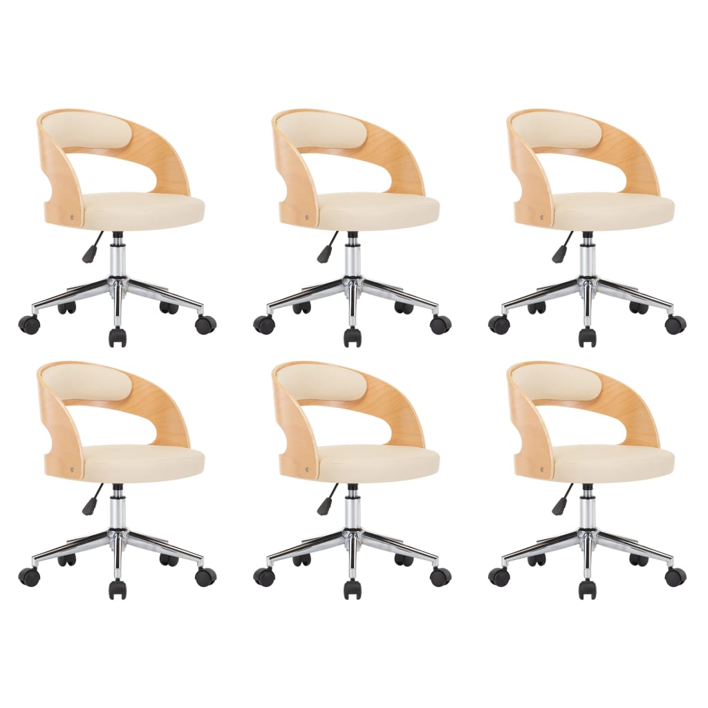 drejelige spisebordsstole 6 stk. bøjet træ og kunstlæder creme