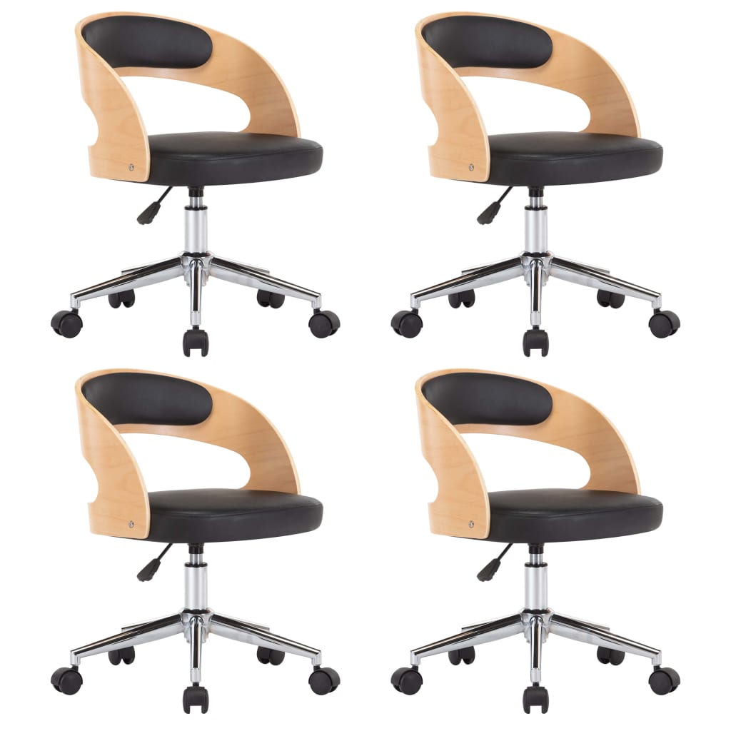 drejelige spisebordsstole 4 stk. bøjet træ og kunstlæder sort