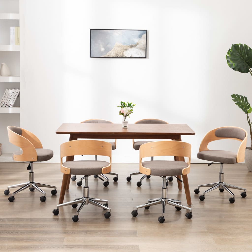 drejelige spisebordsstole 6 stk. bøjet træ og stof gråbrun