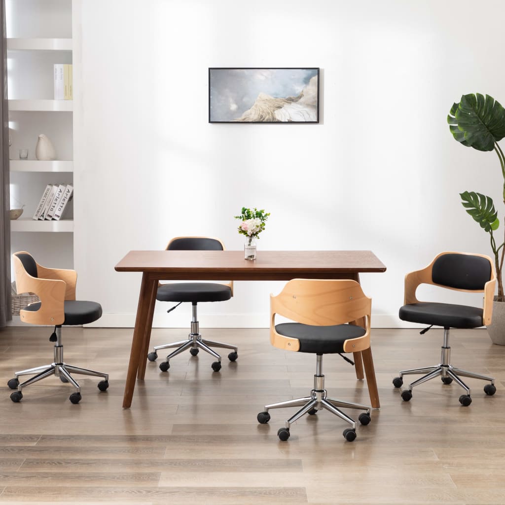 drejelige spisebordsstole 4 stk. bøjet træ og kunstlæder sort billede