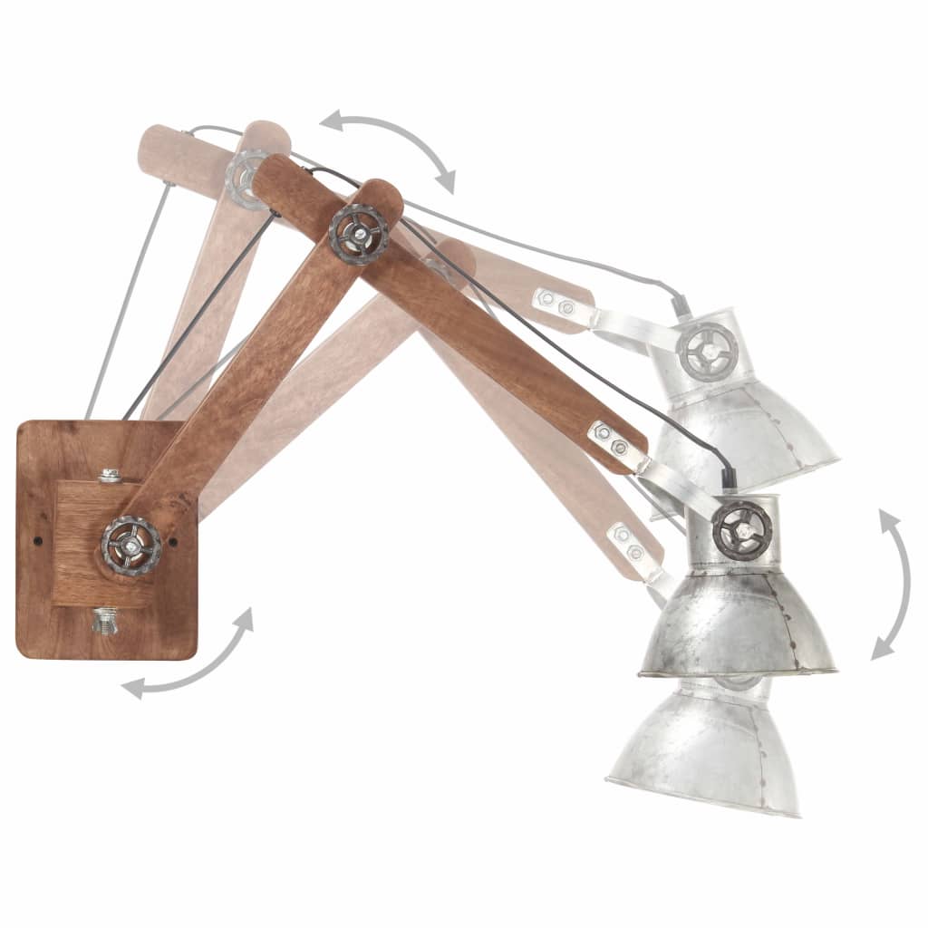 væglampe industriel stil rund E27 sølvfarvet