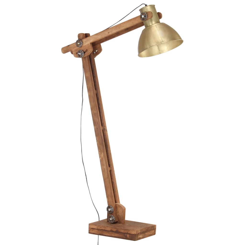 gulvlampe E27 massivt mangotræ messingfarvet