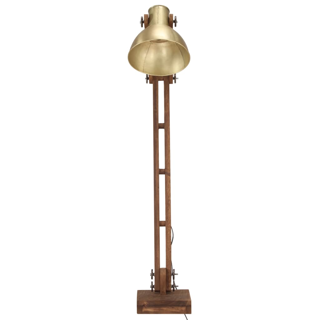 gulvlampe E27 massivt mangotræ messingfarvet