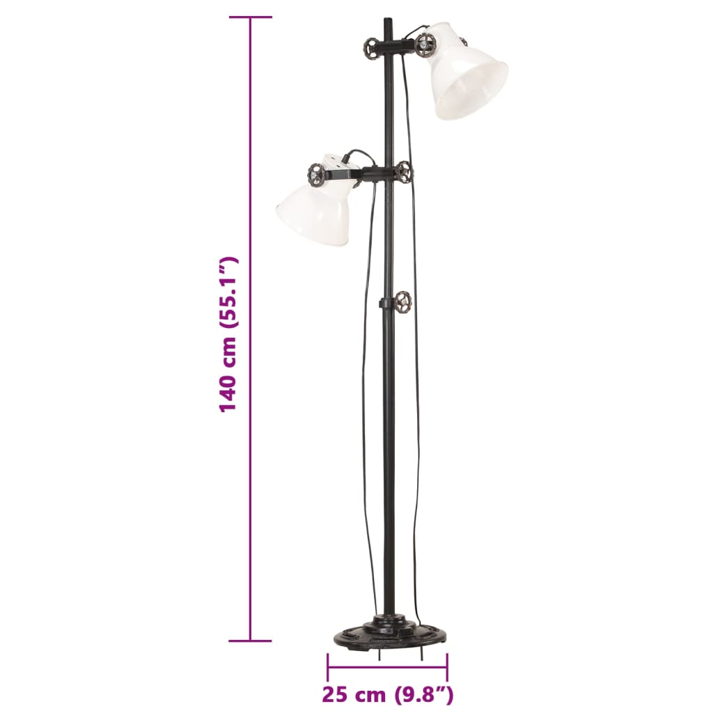 gulvlampe med 2 lampeskærme E27 støbejern hvid