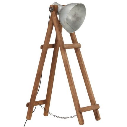 gulvlampe E27 massivt mangotræ sølvfarvet