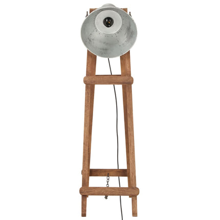 gulvlampe E27 massivt mangotræ sølvfarvet
