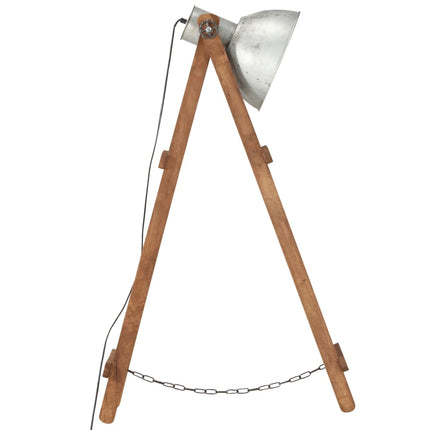 gulvlampe E27 massivt mangotræ sølvfarvet