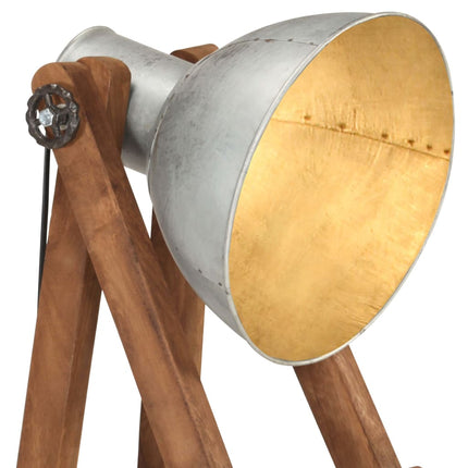 gulvlampe E27 massivt mangotræ sølvfarvet