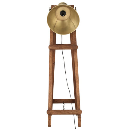 gulvlampe E27 massivt mangotræ messingfarvet