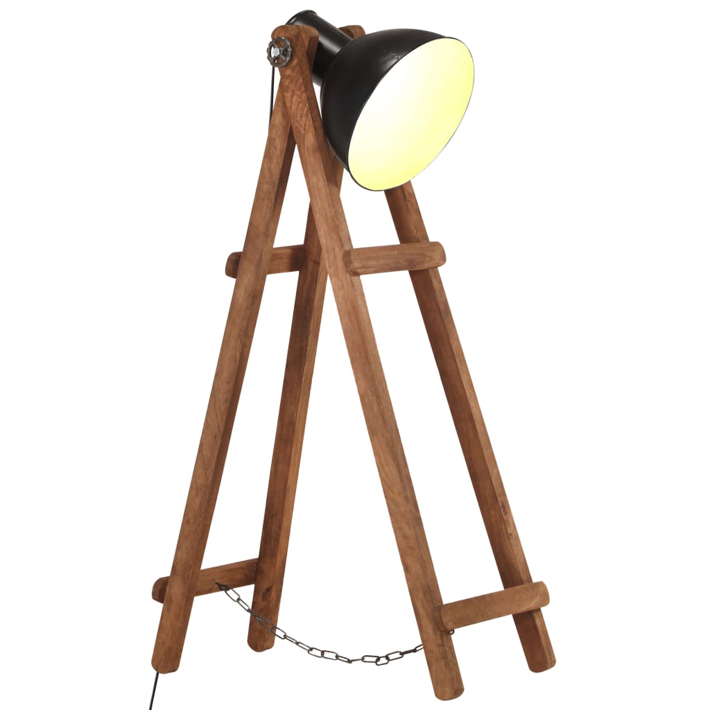 vidaXL Gulvlampe - Massivt Mangotræ - E27 - Sort