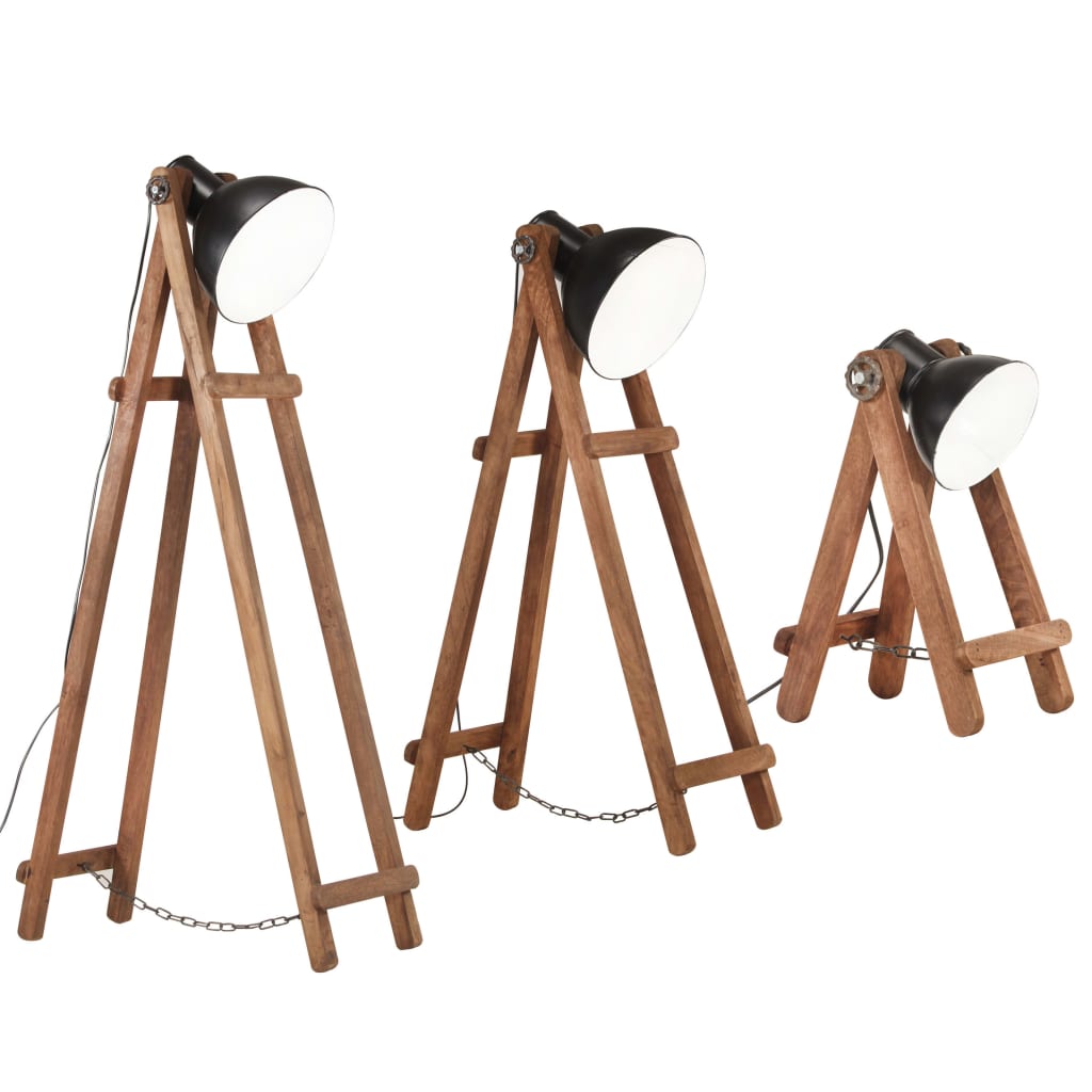 gulvlamper 3 stk. E27 massivt mangotræ sort