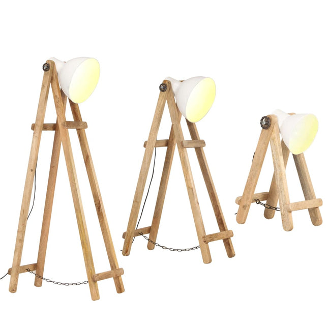 gulvlamper 3 stk. E27 massivt mangotræ hvid