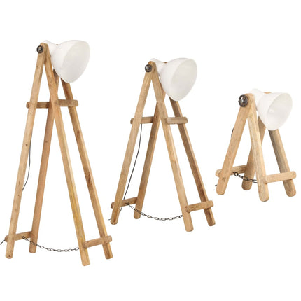 gulvlamper 3 stk. E27 massivt mangotræ hvid