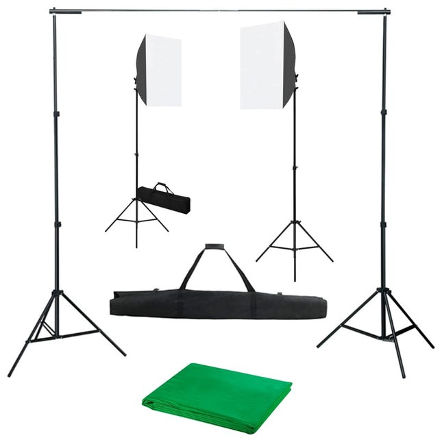 fotostudiesæt med softboxlampe og baggrund
