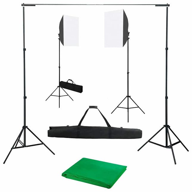 fotostudiesæt med softbox-lamper og baggrund