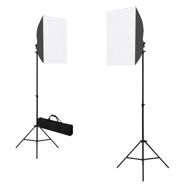 fotostudiesæt med softbox-lamper og baggrund