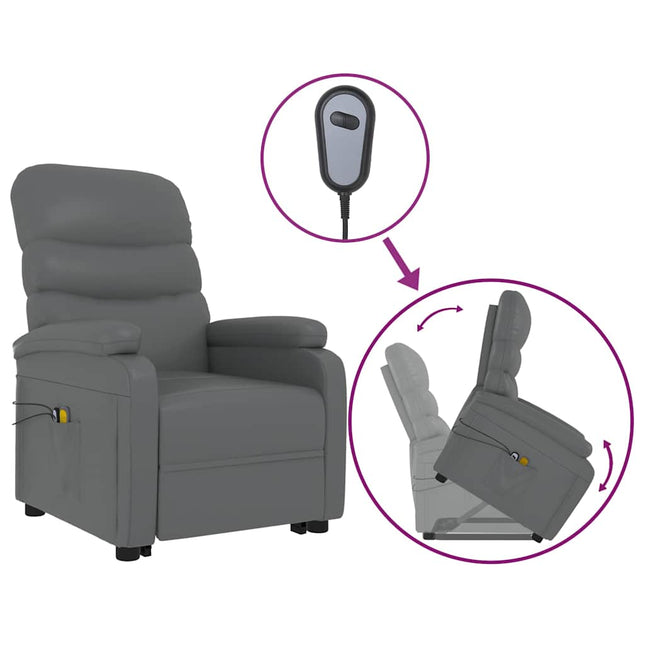 massagestol med løftefunktion kunstlæder antracitgrå