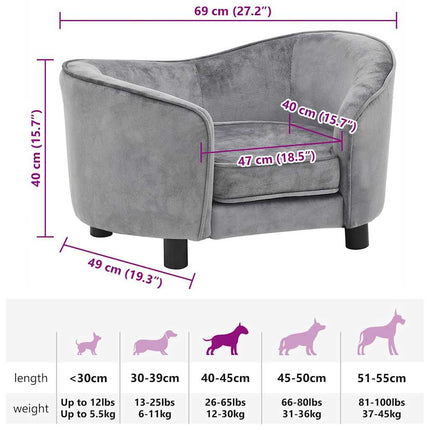 hundesofa 69x49x40 cm plys grå