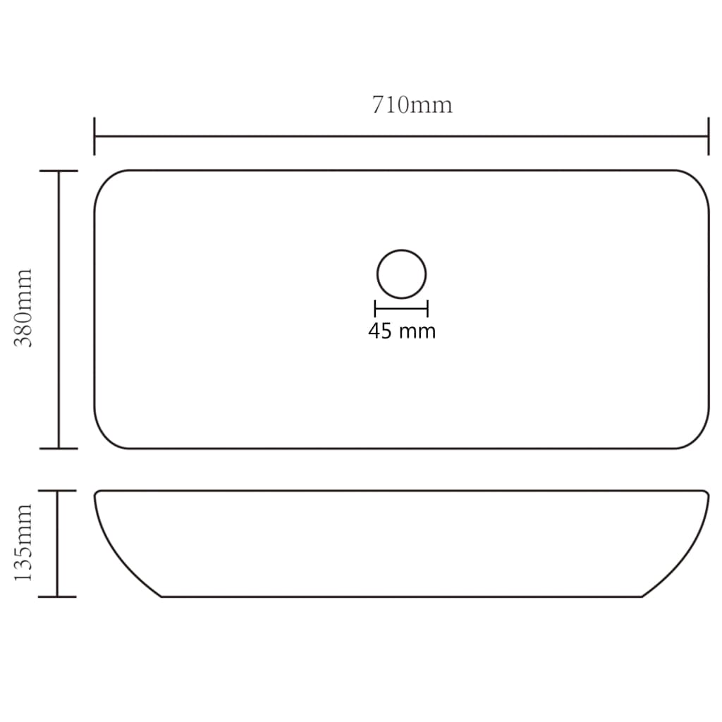 luksuriøs håndvask 71x38 cm rektangulær keramik mat hvid