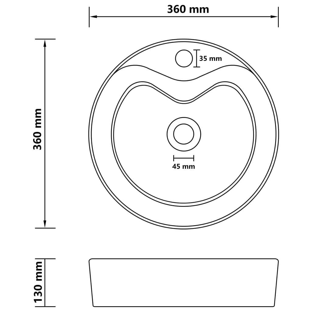 luksuriøs håndvask med overløb 36x13 cm keramik mat hvid