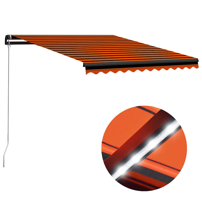 markise m. LED-lys 350x250 cm manuel betjening orange og brun
