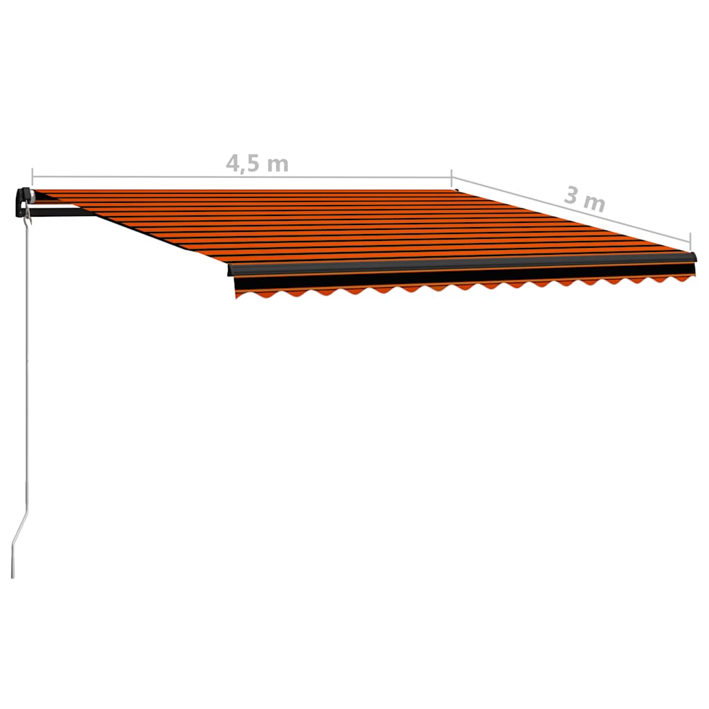 markise m. LED-lys 450x300 cm manuel betjening orange og brun