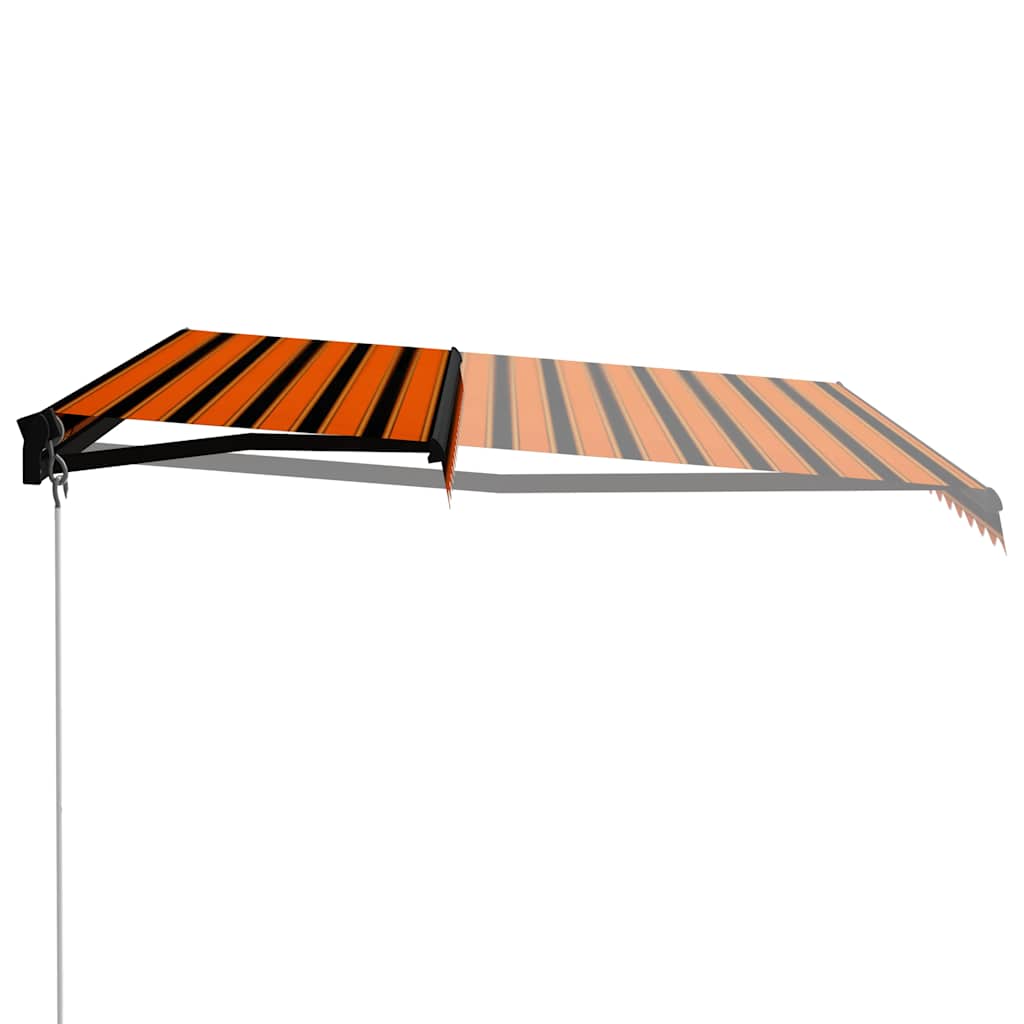 markise m. LED-lys 450x300 cm manuel betjening orange og brun